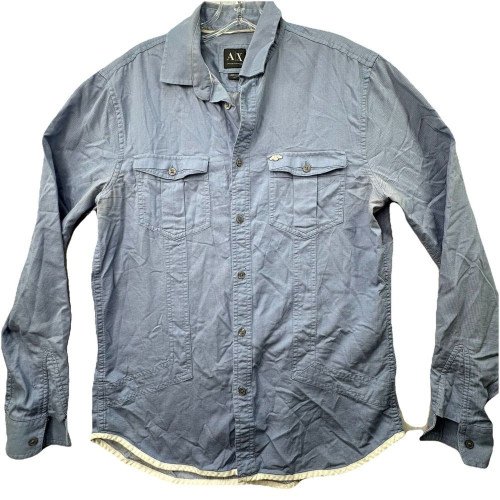 Armani Exchange AX 2012 Blue Button Down Dress‎ Shirt Mens Medium Eagle Logo